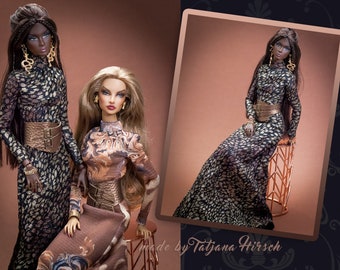 Long snake print dress for Integrity Toys Poppy Parker Nu Face Fashion Royalty dolls