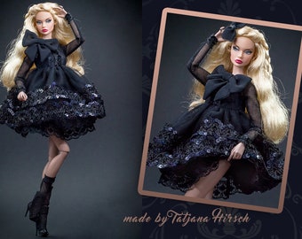 Schwarzes Kleid für Integrity toys Fashion Royalty Nu Face Poppy Parker dolls.