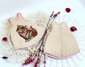 Dress for Blythe Doll 1/6 scale. Doll dress with embroidery. Vintage-style underdress.