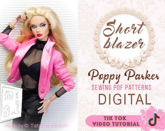 PDF Digital Pattern short blazer for Poppy Parker Integrity toys. Tik Tok VIDEO tutorial.