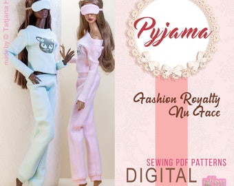 PDF Digital Pattern Pyjama pour Fashion Royalty Nu Face poupée Integrity jouets. Tutoriel VIDÉO Tik Tok.