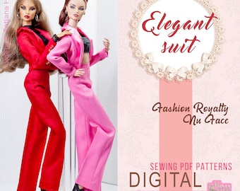 PDF Digital Pattern elegant suit blazer & trousers for Fashion Royalty Nu Face doll Integrity toys. VIDEO tutorial.