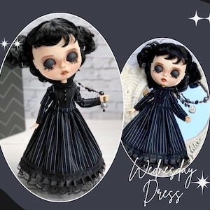 Black dress. Blythe doll dress 1/6 doll dress. Clothes.