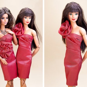 Draped etui dress for Barbie and Integrity toys Fashion Royalty Nu Face Poppy Parker dolls.