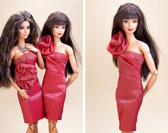 Vestido etui drapeado para muñecas Barbie e Integrity Toys Fashion Royalty Nu Face Poppy Parker.