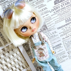 Blythe outfit dungarees, bib shorts and shirt for dolls. Clothes for 30 cm doll