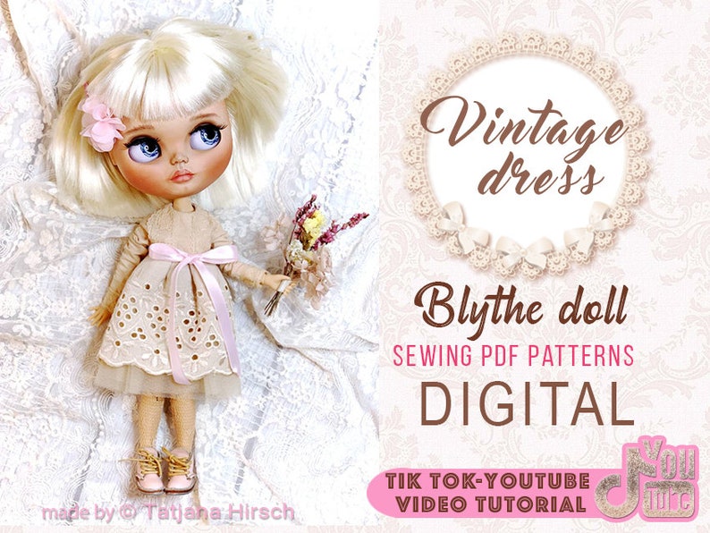 Vintage dress for Blythe dolls pattern