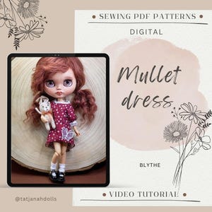 PDF Digital Pattern Mullet dress for Blythe 1:6 doll. YouTube VIDEO.