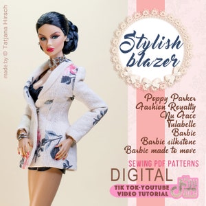 PDF Pattern stylish blazer for Barbie and Integrity toys dolls