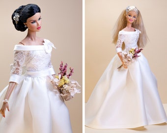 Vestido de novia para muñecas Barbie e Integrity Toys Fashion Royalty Nu Face Poppy Parker.
