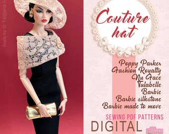 PDF Digital Pattern couture hat for Barbie & Integrity toys dolls. VIDEO-tutorial.