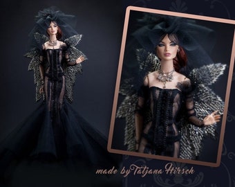 Dark Angel dress with wings for Integrity toys Fashion Royalty Nu Face Poppy Parker dolls.