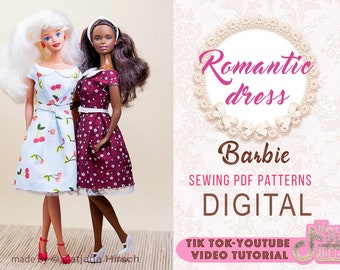 PDF Digital Pattern Romantic dress for Barbie. TikTok VIDEO.