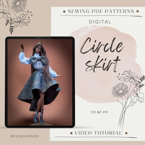 PDF Digital Pattern circle skirt for Fashion Royalty Nu Face Poppy Parker doll Integrity toys. VIDEO tutorial.