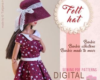 Chapeau en feutre à motif numérique PDF pour BARBIE, Barbie Silkstine et fait pour bouger. Didacticiel vidéo.