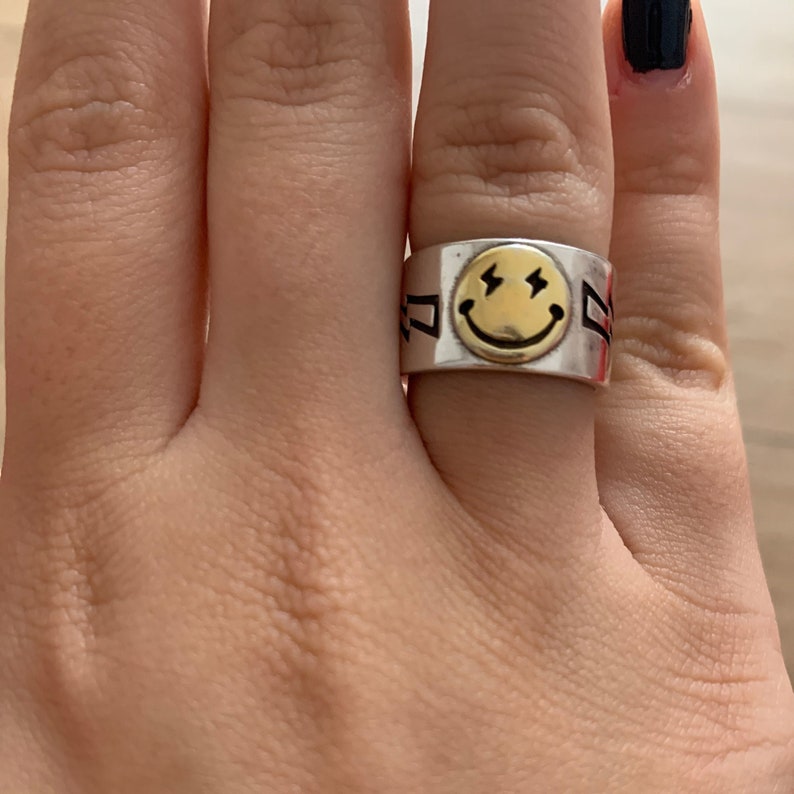 Chunky Sterling Silver Smiley Face Emoji Matching Ring Silver for Women Couples Minimalist Simple Everyday Sterling Silver Ring Cute Jewelry 