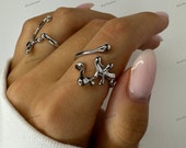 Melted Liquid Metal Silver Rings for Women Chunky Molten Abstract
