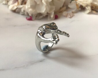 Silver Frog Chunky Retro Ring Red Animal Streetwear Jewelry Adjustable Hug Ring Women Gift Boho & Hippie Style Hip Pop Cute Jewellery Rings
