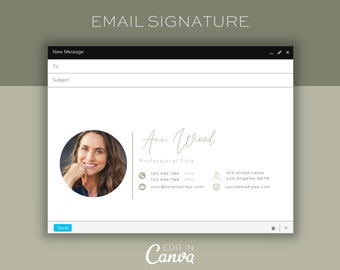 Email signature template with photo - editable canva digital design - minimalist, professional and sleek