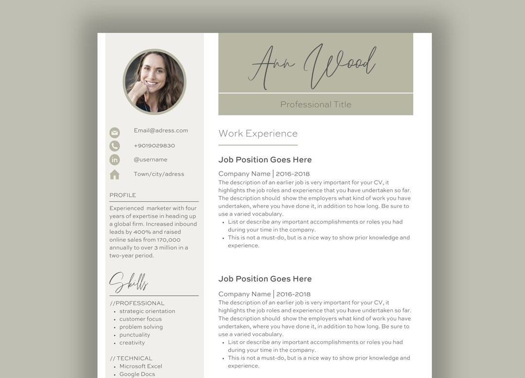 Resume Template Canva - Professional CV Design - Cover Letter ...