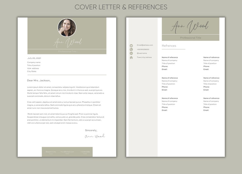 Resume Template Canva - Professional CV Design - Cover Letter ...