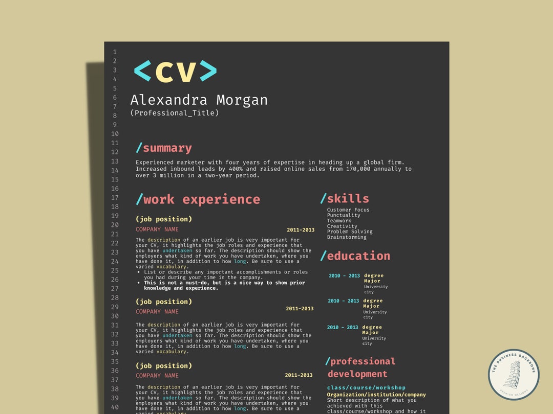 Resume CV Template Template Programming & Coding Professional Creative