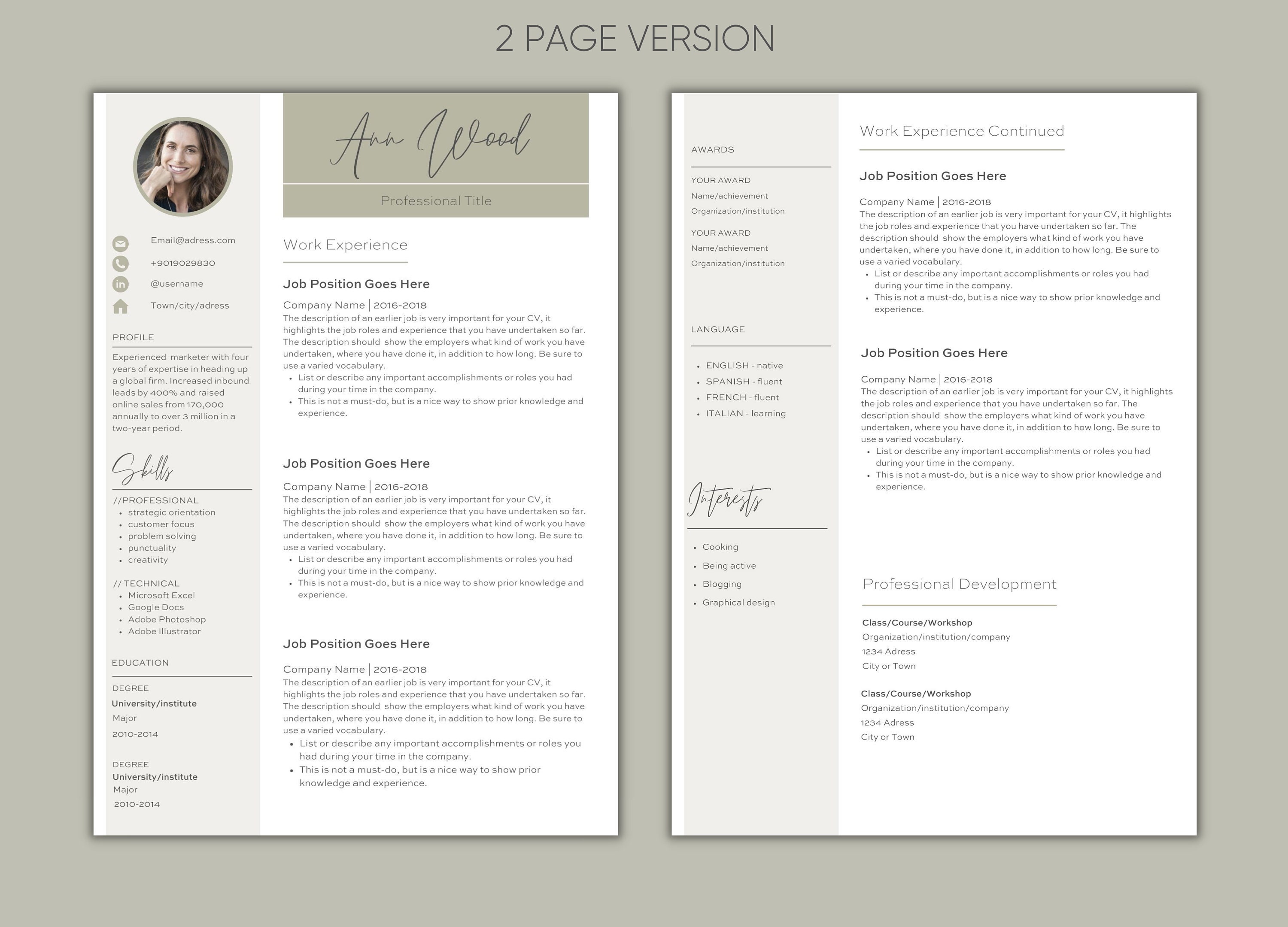 Resume Template Canva Professional CV Design Cover Letter References ...