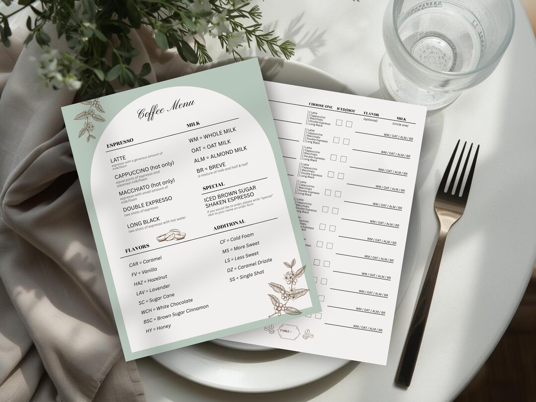 Editable Coffee Menu & Order Form Template | Minimalist Design (digital ...