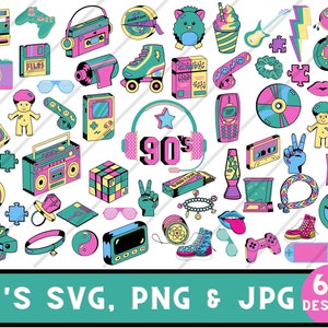 des années 90 | Rétro des années 90 | Pack d'autocollants des années 90 | Ensemble SVG, PNG et JPG des années 90 | Ambiance années 90 | Ramène-moi dans les années 90
