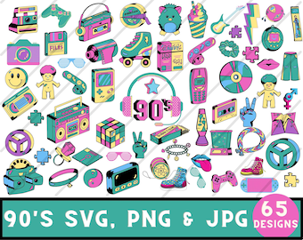 Clipart des années 90 | Rétro des années 90 | Pack d’autocollants des années 90 | Bundle | SVG, PNG et JPG des années 90 Ambiance des années 90 | Ramenez-moi dans les années 90