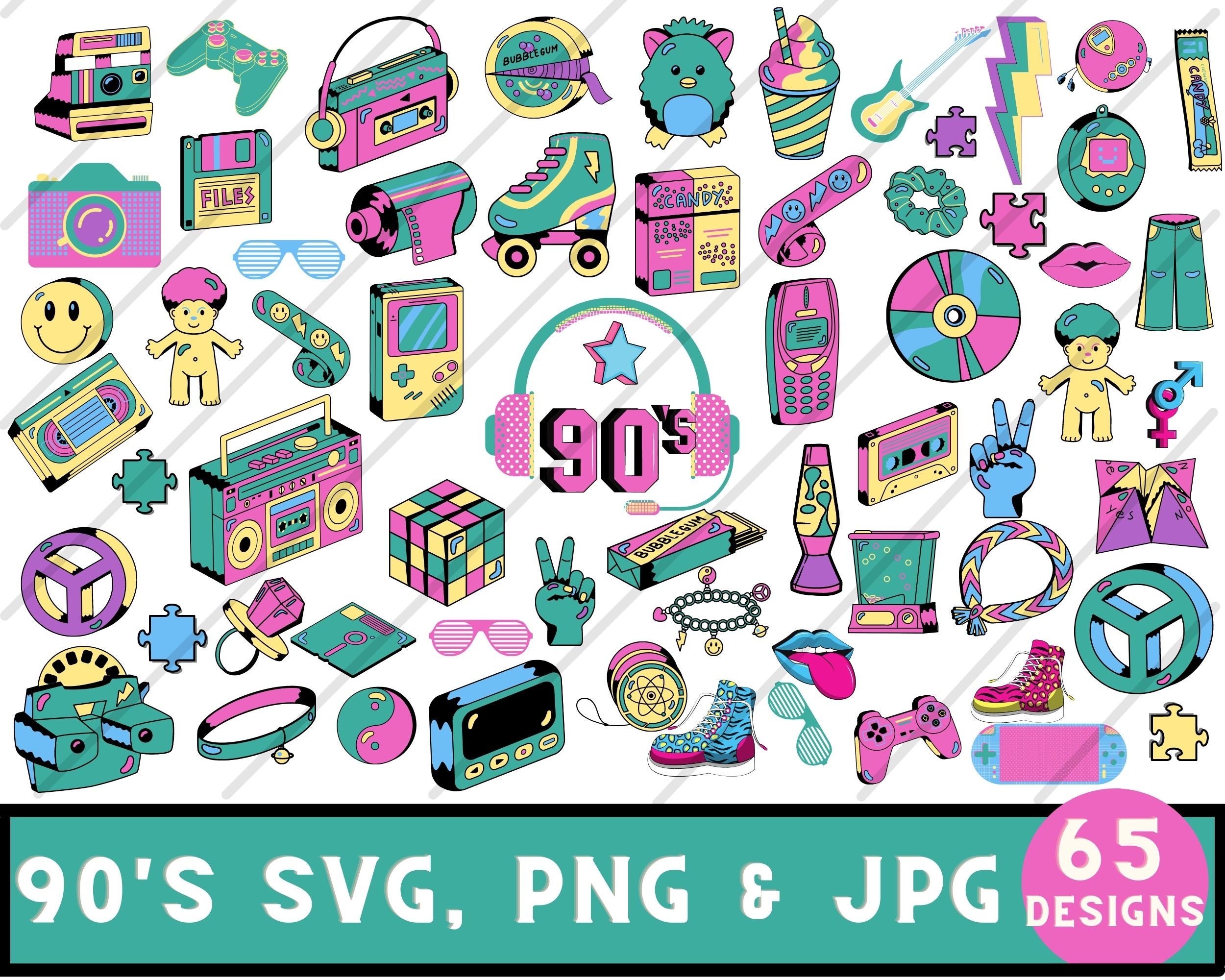 90's Clipart / 90s Retro / 90s sticker pack / 90s SVG, PNG and JPG