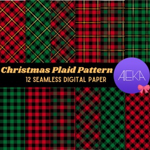 Christmas Plaid digital paper, Seamless digital paper, Christmas digital paper, Buffalo plaid scrapbook paper, Red and Green digital paper