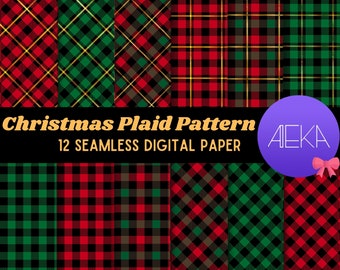 Christmas Plaid digital paper, Seamless digital paper, Christmas digital paper, Buffalo plaid scrapbook paper, Red and Green digital paper