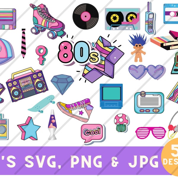 Take me Back to 80s| 80s Clipart | 80s PNG | 80s SVG | 80s JPG | 80s party Stickers Bundle | 80s Digital Download Pack | Retro Clipart