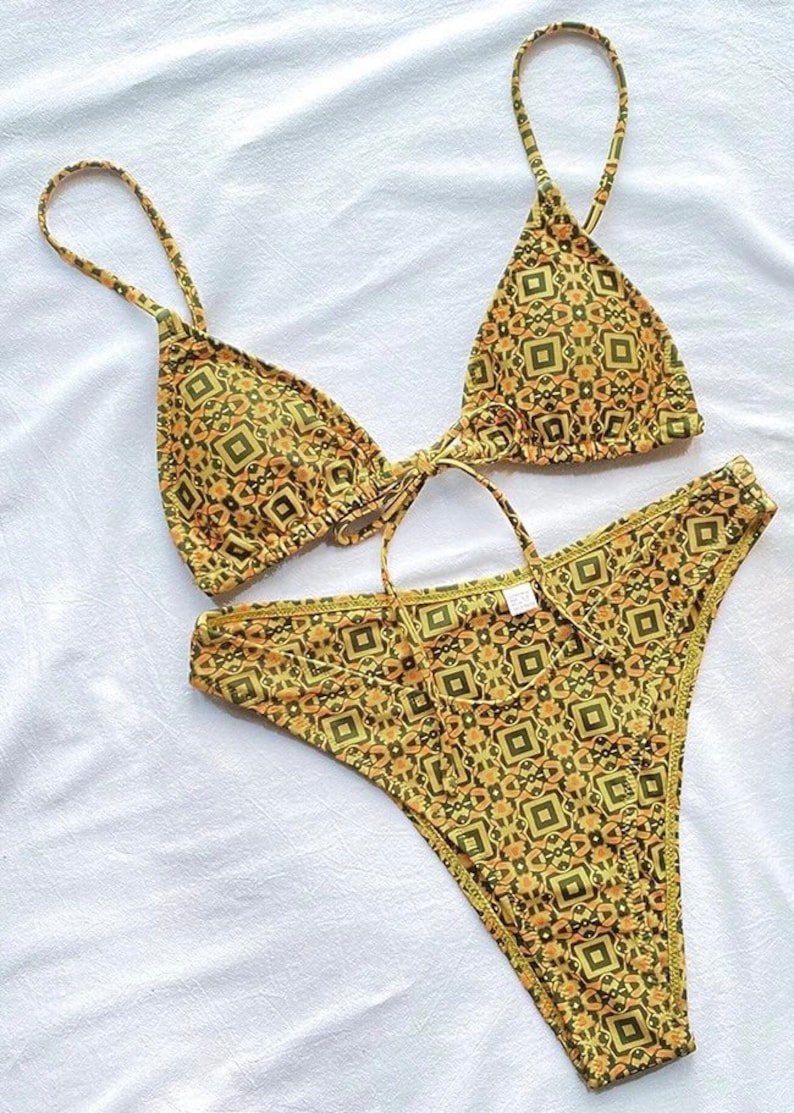 Designer Swim Dupe, Floral Triangle Bikini, Kendall Jenner Bikini, Hot Girl Summer, Y2K image 1