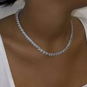 CZ Diamond Heart Choker, Cubic Zirconia Heart Tennis Necklace, Tarnish Free Jewellery,  Hot Girl Summer, Y2K