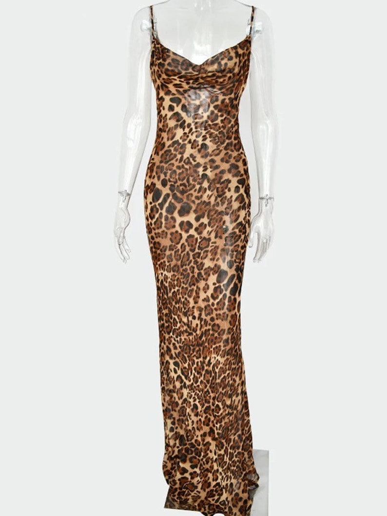 Kylie Jenner Dress Leopard Print Cowl Neck Long Dress Sheer - Etsy