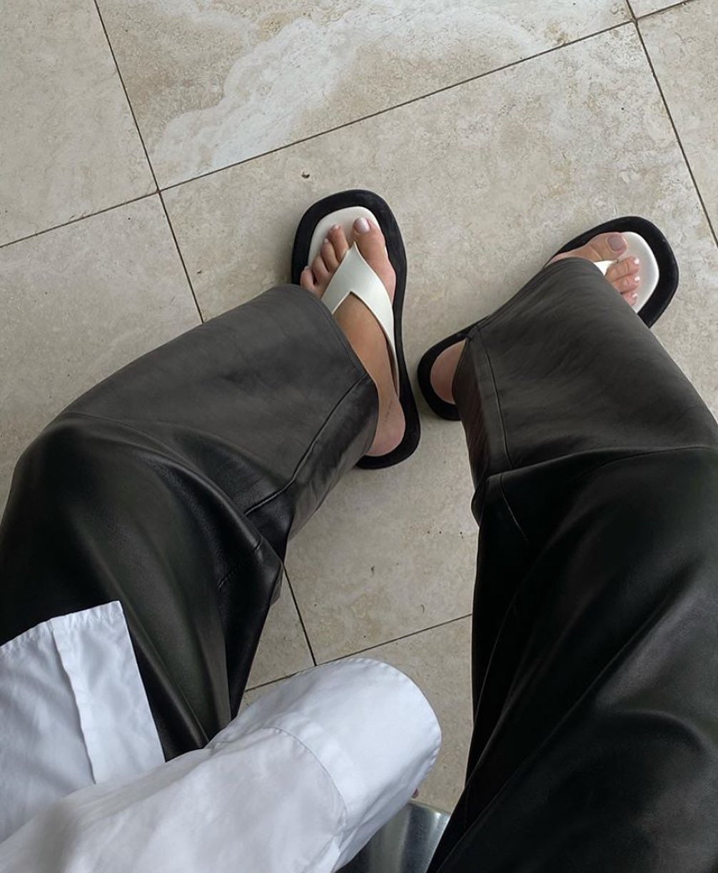 the row ginza leather platform slides