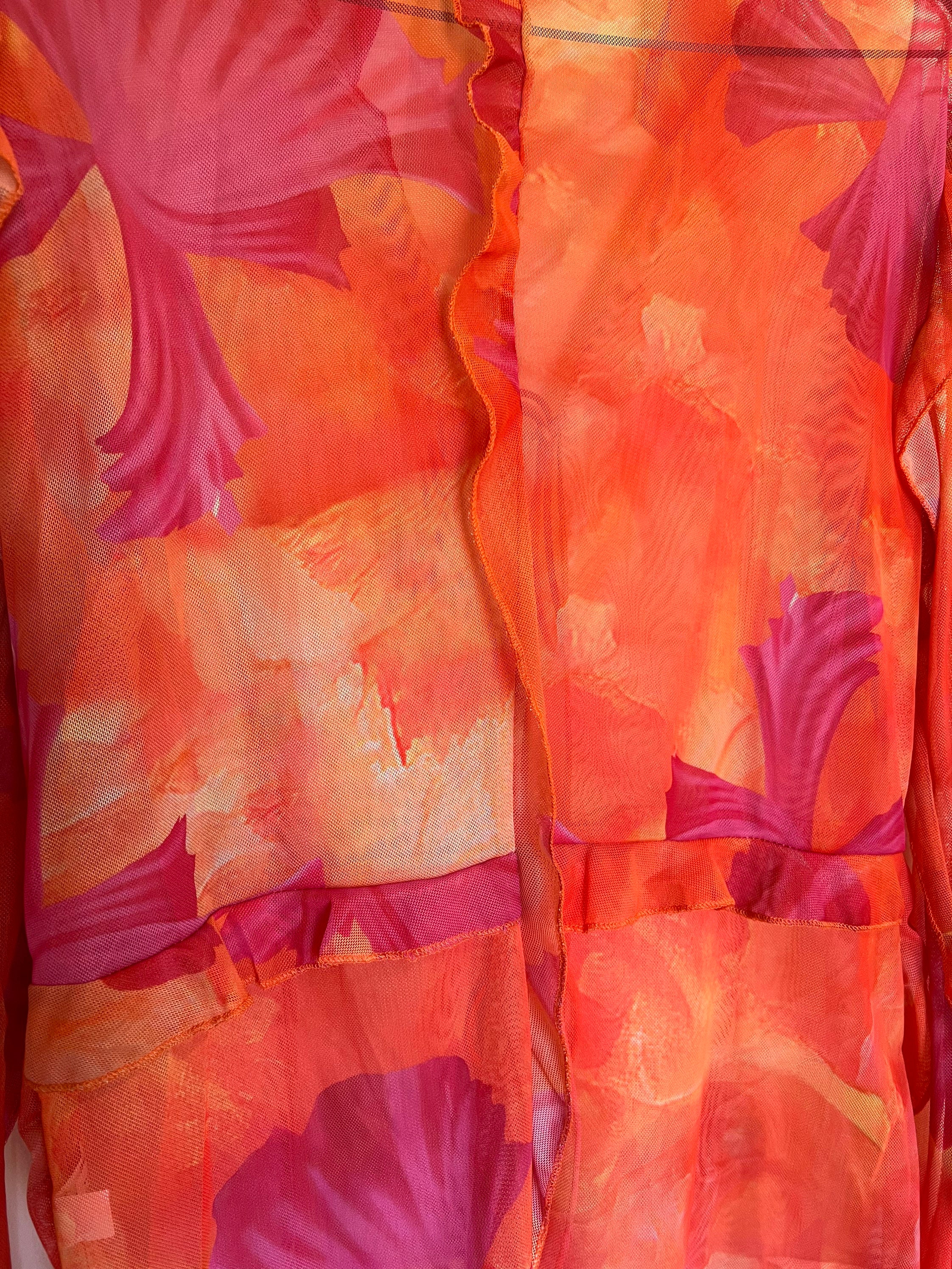 Womens 4FASHION Orange Floral Print Chiffon Frill Longline Cami