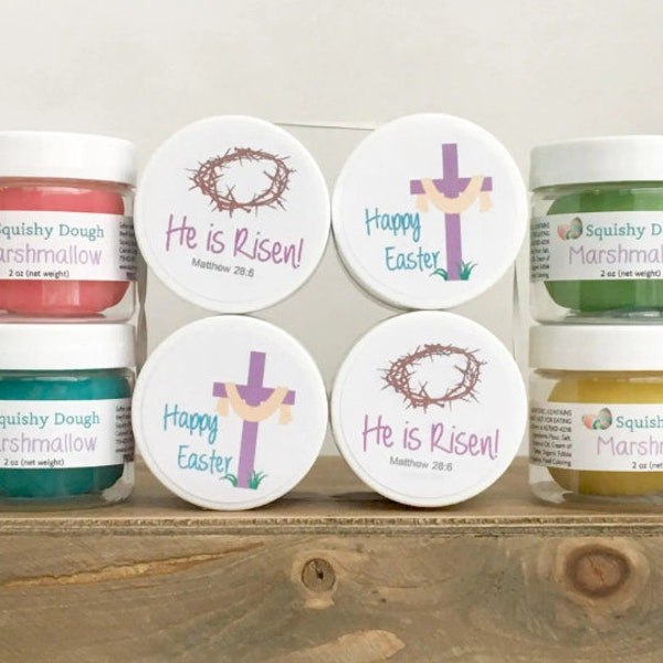 4 Easter Play Doughs with Religious Stickers - 2.0 oz in each jar - Marshmallow scented - Easter Basket Stuffers - Easter Gift for Kids