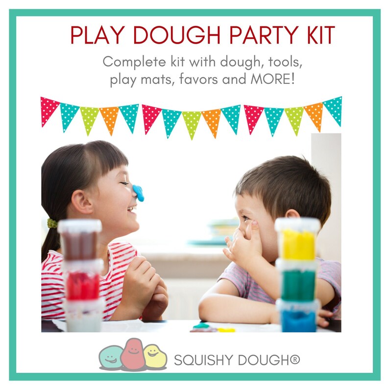 Play Dough Party Kit - Complete Kit for Play Dough Party with Favors, Scented Playdough, Dough Tools, shops and Play Mats - Customize