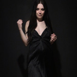 Black satin slip dress with silk lining Low back dress image 2