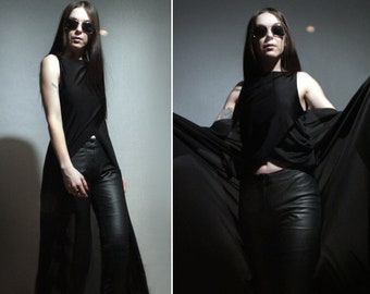 Black top with sheer black train | Avant-garde designer top