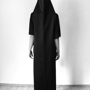 Minimalist long black hood Unisex avant garde clothing image 4