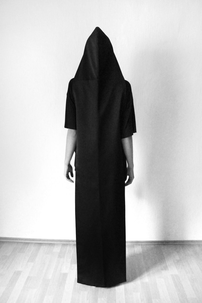 Minimalist long black hood Unisex avant garde clothing image 4