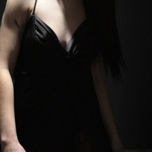 Black satin slip dress with silk lining Low back dress image 3