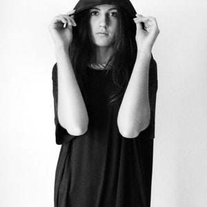 Minimalist long black hood Unisex avant garde clothing image 5