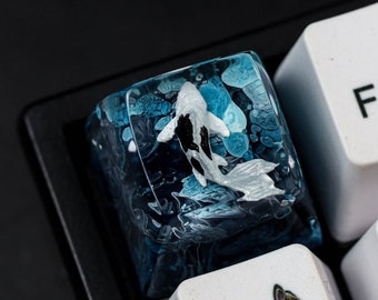 Blue and Black Koi keycap for cherry MX keyboard, SA profile keycap, Blue Koi Keycap gaming gear, first Birthday gift for boyfriend