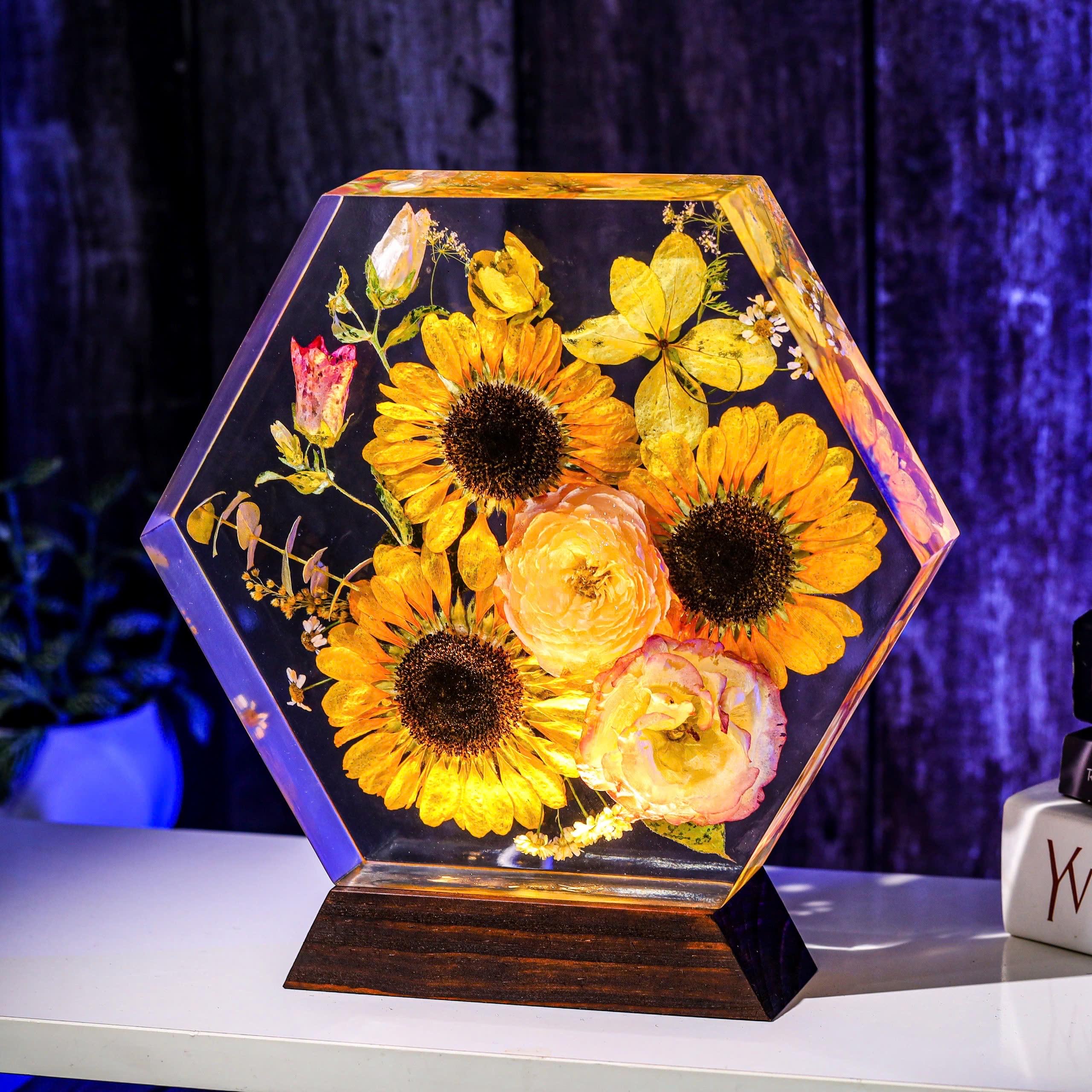 Real Sunflower Resin Lamp Handmade Resin Craft with Sunflower, Sunflower Ornament Forever Sunflower Birthday Gifts for her