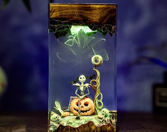 Jack and Pumpkin Epoxy Lamp - Unique Halloween Gift, Spooky Home Decor, Perfect Fall Lighting for Halloween Parties and Seasonal Accents